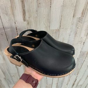 Lotta from Stockholm Classic Leather Black Wooden Clog